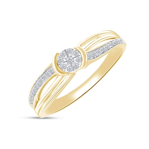 AFFY 1/10 Carat Round Shape Natural White Diamond Promise Ring For Women's In 14K Yellow Gold Plated 925 Sterling Silver Sterling Silver (0.1 Cttw, I2-I3 Clarity), Ring Size-5