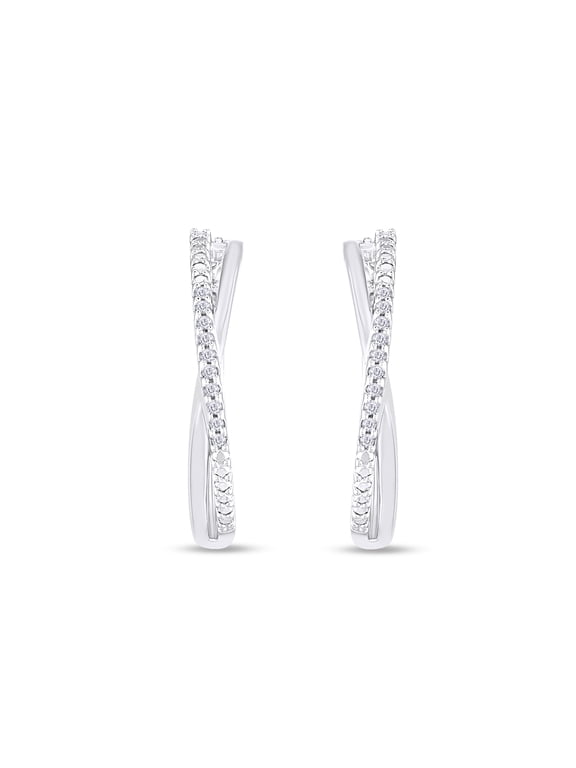 1/10 Carat Round Shape White Natural Diamond Small Crossover Hoop Earrings For Women's In 14K Gold Over Sterling Silver (0.1 Cttw, J-K Color, I2-I3 Clarity)