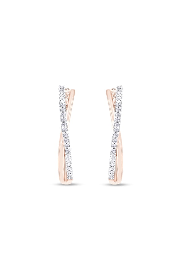 1/10 Carat Round Shape White Natural Diamond Small Crossover Hoop Earrings For Women's In 14K Rose Gold Over Sterling Silver (0.1 Cttw, J-K Color, I2-I3 Clarity)