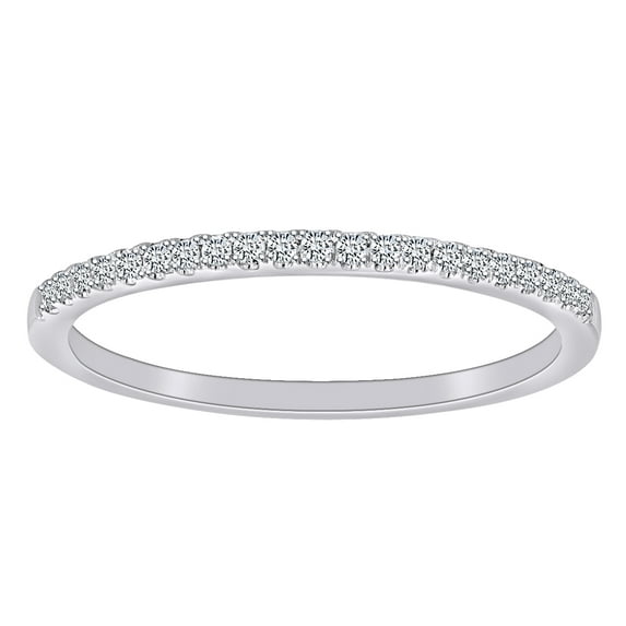 AFFY 1/10 Carat Round White Natural Diamond Half Eternity Wedding Band Ring In 14k Solid White Gold (0.10 Cttw) Ring Size-9
