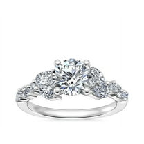 1.10 Carat Solitaire with Accents Wonderful Stylish Ring for Engagement in Excellent Round Cut Genuine Diamond Solid 14K White Gold Size 7