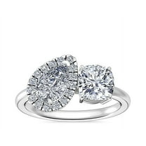 1.10 Carat Sparkle Two Stone Cushion & Pear Cut Genuine Diamond Bridal Ring for her Solid 14K White Gold Size 7