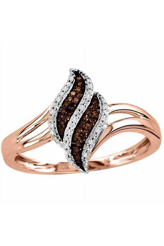 1/10 Carat T.W. Cognac and White Diamond 10kt Rose Gold Fashion Ring