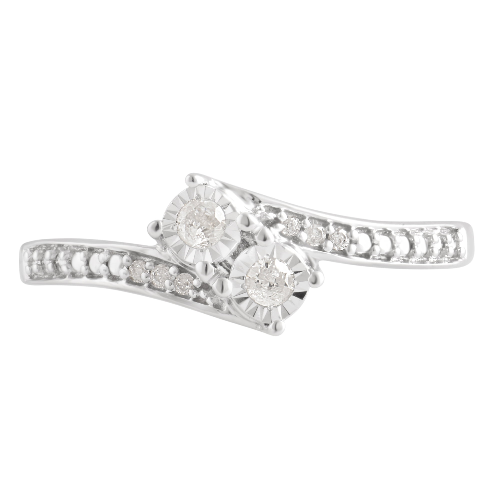 1/10 Carat T.W Diamond 2 Stone Sterling Silver Engagement Ring