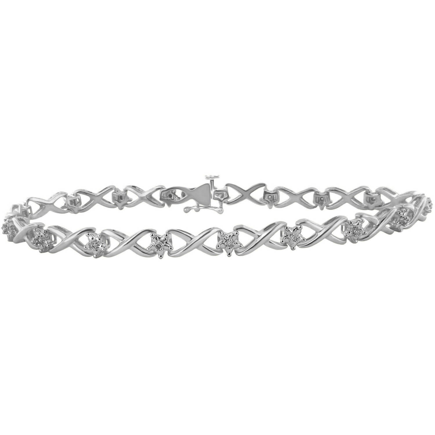 1/10 Carat T.W. Diamond Silver-Tone Fashion Link Bracelet, 7.5"