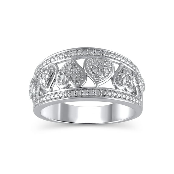 1/10 Carat T.W. (I3 clarity, I-J color) Brilliance Fine Jewelry Diamond Hearts Fashion Band in Sterling Silver, Size 6
