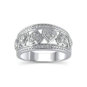 1/10 Carat T.W. (I3 clarity, I-J color) Brilliance Fine Jewelry Diamond Hearts Fashion Band in Sterling Silver, Size 7