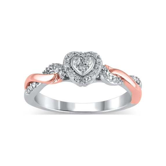 1/10 Carat T.W. (I3 clarity, I-J color) Hold My Hand Diamond Heart Promise Ring in Sterling Silver with 14K Rose Gold Plating, Size 6