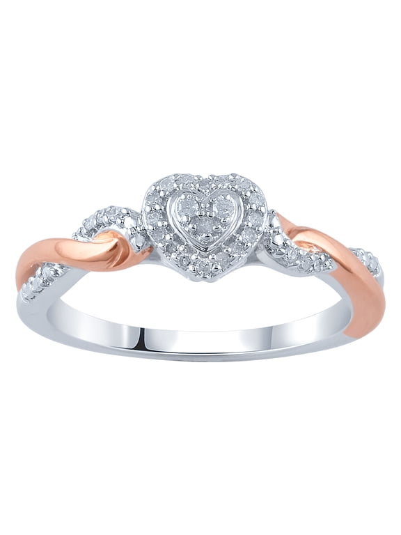 1/10 Ct Natural Diamond Promise Heart Ring for Women in 14K Rose Gold Plated