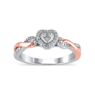 1/10 Carat T.W. (I3 clarity, I-J color) Hold My Hand Diamond Heart Promise Ring in Sterling Silver with 14K Rose Gold Plating, Size 7