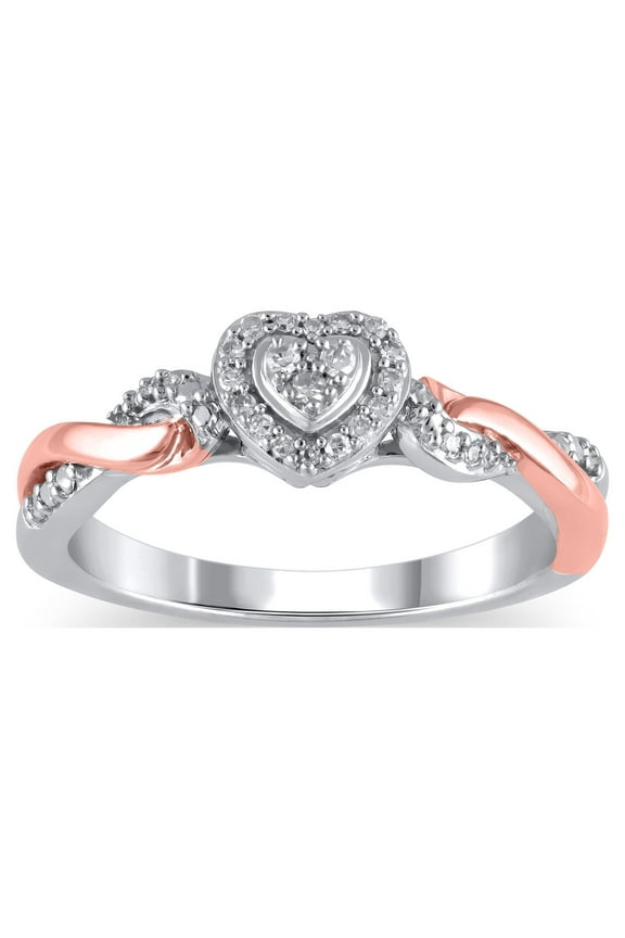 1/10 Carat T.W. (I3 clarity, I-J color) Hold My Hand Diamond Heart Promise Ring in Sterling Silver with 14K Rose Gold Plating, Size 7