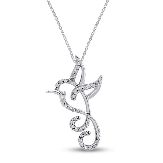 AFFY 1/10 Carat T.W. Natural White Diamond Hummingbird Pendant Necklace in 10K Solid White Gold