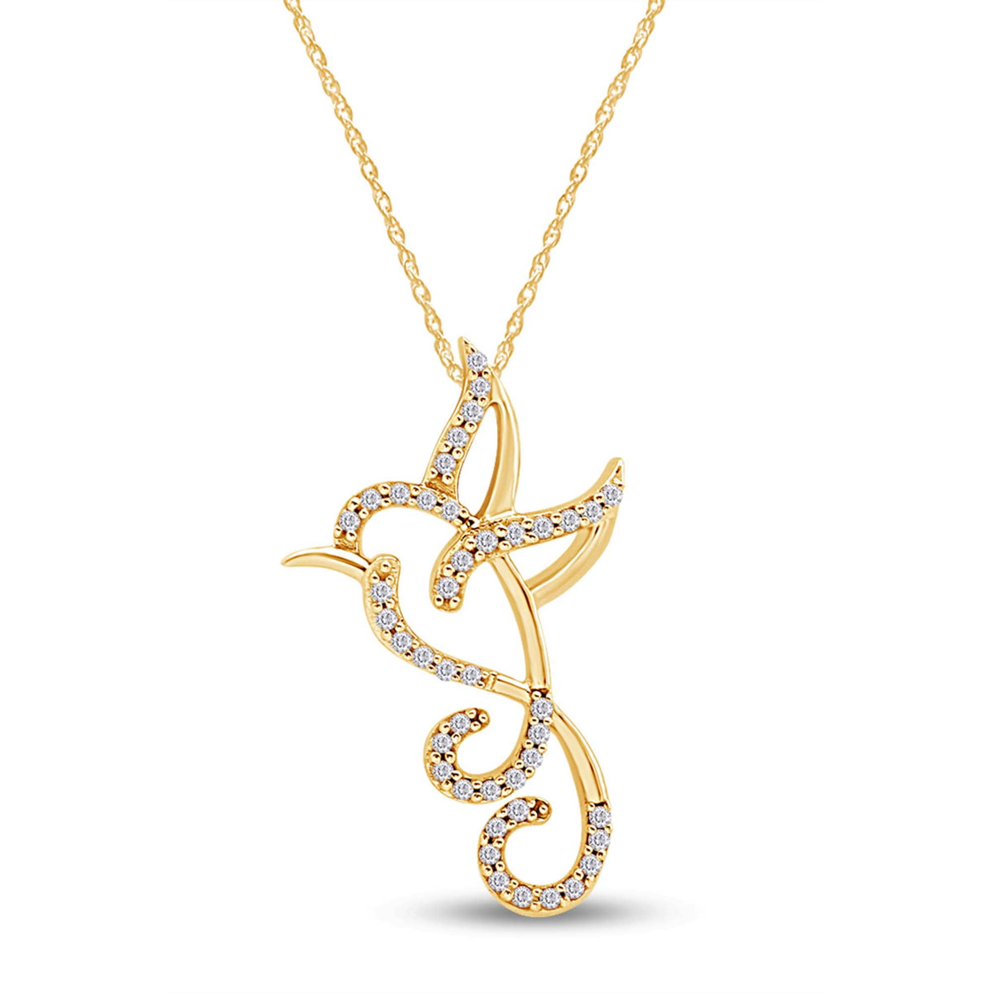 1 10 Carat T.W. Natural White Diamond Hummingbird Pendant Necklace in 10K Solid Yellow Gold
