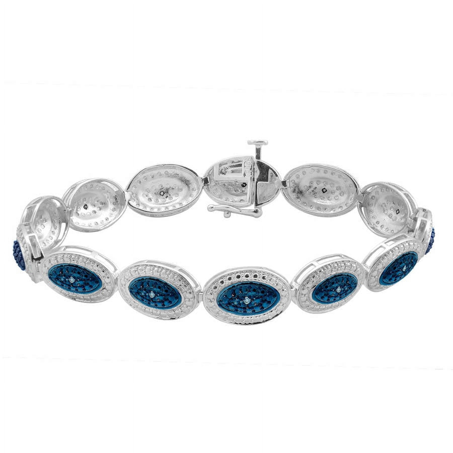 1/10 Carat T.W. Round Blue Diamond Sterling Silver Fashion Bracelet, 7"