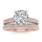 1.10 Carat TW Natural Round Diamond Bridal Set Engagement Ring in 10k Rose Gold G-H, I2-I3, 1.10ctw