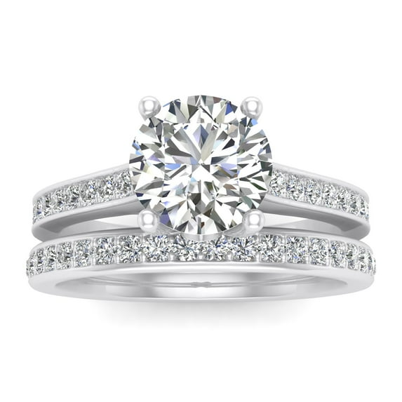 1.10 Carat TW Natural Round Diamond Bridal Set Engagement Ring in 10k White Gold (G-H, I2-I3, 1.10ctw)