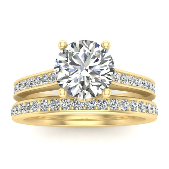 1.10 Carat TW Natural Round Diamond Bridal Set Engagement Ring in 10k Yellow Gold (G-H, I2-I3, 1.10ctw)