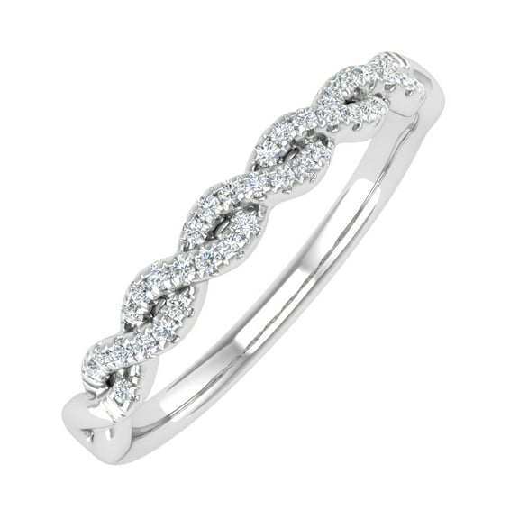 1/10 Carat Twisted Diamond Wedding Band Ring in 14k White Gold (Ring Size 7) (I1-I2 Clarity)