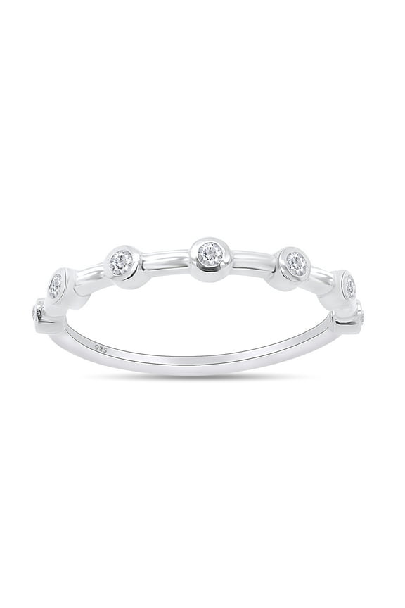 1/10 Carat White Round Lab Grown Diamond Half Eternity Wedding Band Ring In 14k White Gold Over Sterling Silver(0.10 Cttw,G-H Color,SI2-I1 Clarity)-9