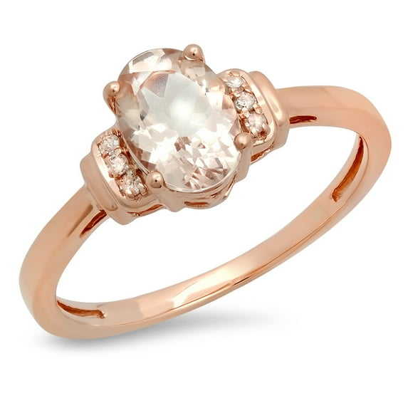 1.10 Carat (ctw) 10K Rose Gold Oval Cut Morganite & Round Cut White Diamond Ladies Bridal Promise Engagement Ring