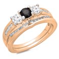 thumbnail image 1 of 1.10 Carat (ctw) 10K Rose Gold Round Black & White Diamond Ladies Bridal 3 Stone Engagement Ring With Matching Band Set, 1 of 1