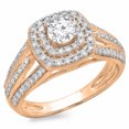 thumbnail image 1 of 1.10 Carat (ctw) 10K Rose Gold Round Cut Diamond Ladies Split Shank Vintage Style Bridal Halo Engagement Ring 1 CT, 1 of 1