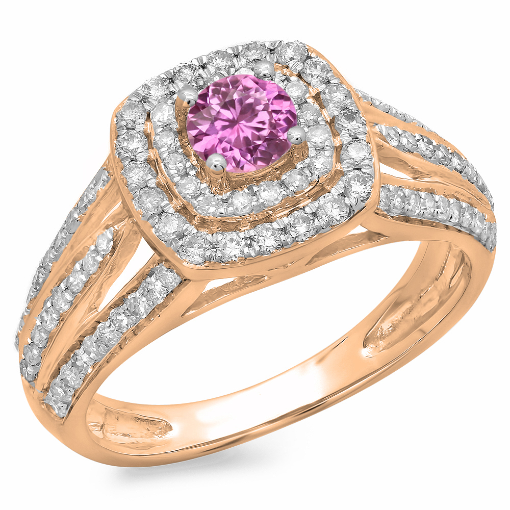1.10 Carat (ctw) 10K Rose Gold Round Cut Pink Sapphire & White Diamond ...
