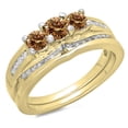 thumbnail image 1 of 1.10 Carat (ctw) 10K Yellow Gold Round Champagne & White Diamond Ladies Bridal 3 Stone Engagement Ring With Matching Ban, 1 of 1