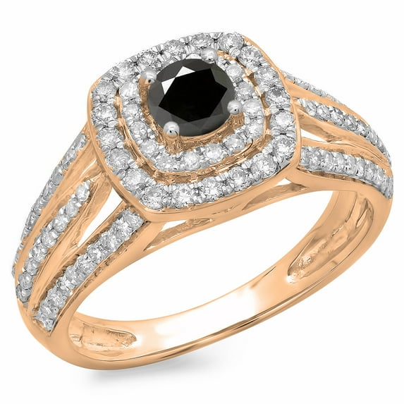 1.10 Carat (ctw) 14K Rose Gold Round Cut Black & White Diamond Ladies Split Shank Vintage Style Bridal Halo Engagement R