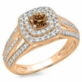 thumbnail image 1 of 1.10 Carat (ctw) 14K Rose Gold Round Cut Champagne & White Diamond Ladies Split Shank Vintage Style Bridal Halo Engageme, 1 of 1
