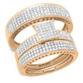 thumbnail image 1 of 1.10 Carat (ctw) 14K Rose Gold Round White Diamond Ladies & Mens His Hers Bridal Micropave Engagement Ring Trio Set Band, 1 of 1
