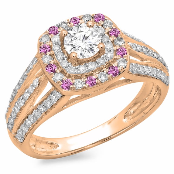 1.10 Carat (ctw) 18K Rose Gold Round Cut Pink Sapphire & White Diamond Ladies Split Shank Vintage Style Bridal Halo Enga