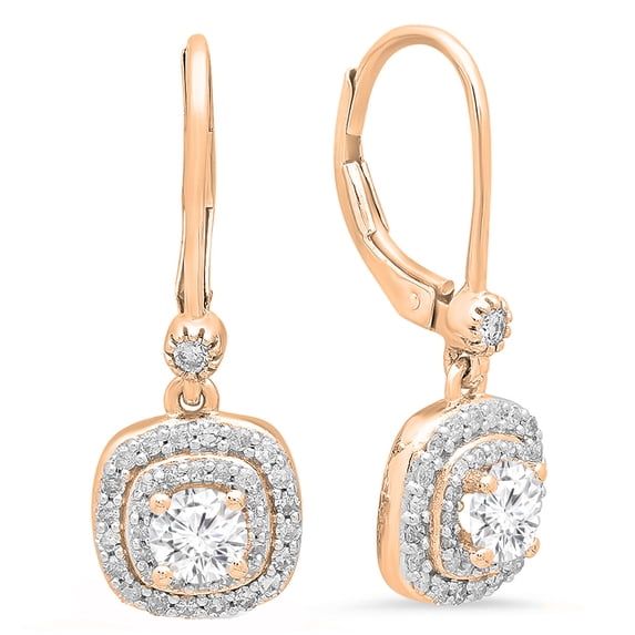 1.10 Carat (ctw) 18K Rose Gold Round Cut White Diamond Ladies Halo Style Dangling Drop Earrings 1 CT