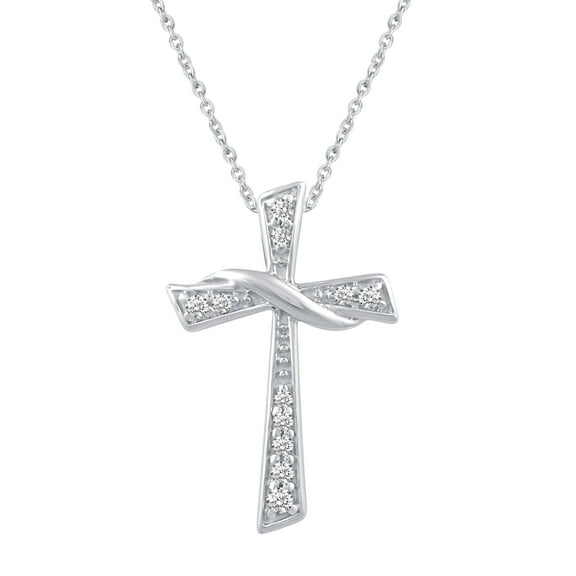 1/10 Carat tw Cubic Zirconia Cross Charm Necklace Pendant in 925 Sterling Silver Jewelry