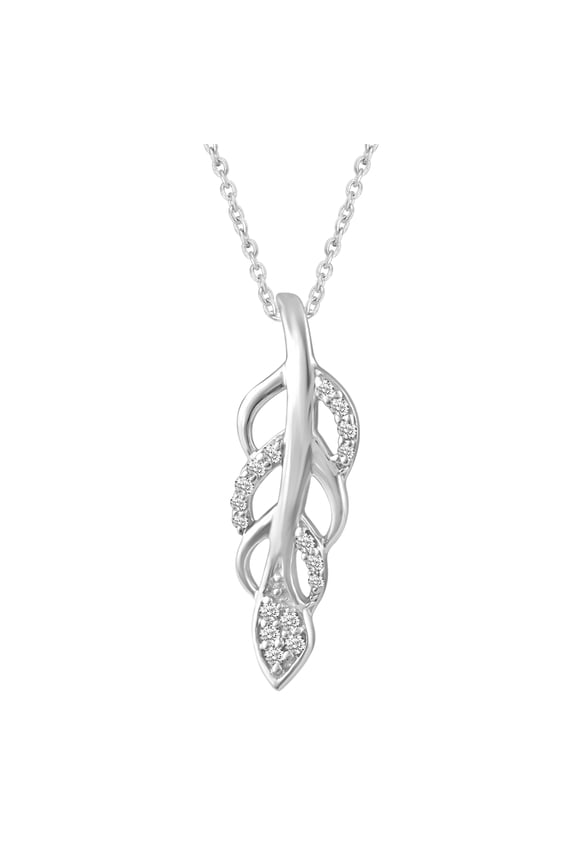 1/10 Carat tw Cubic Zirconia Lucky Feather Charm Angel Wing Necklace Pendant in 925 Sterling Silver Jewelry