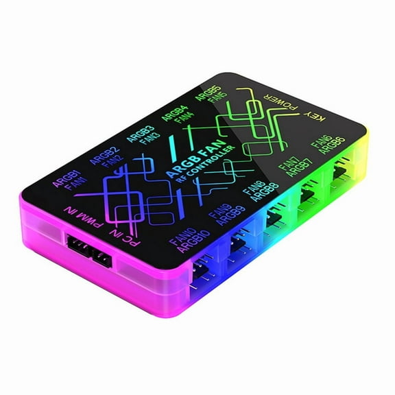 1 to 10 Chassis Hub - Magnetic Base with Remote Control for ARGB and PWM Fans, Light Synchronization Computer Case,1 * ARGB hub 1 * remote control,Black