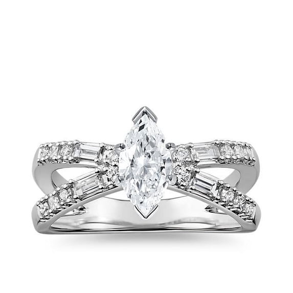 1.10 Ct Brilliant Marquise Cut Natural Diamond Marquise Solitaire with Accents Engagement Ring for her Solid 14K White Gold Size 5.5