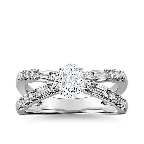 1.10 Ct Brilliant Oval Cut Natural Diamond Elegant Solitaire with Accents Wedding Ring for her Solid 14K White Gold Size 6