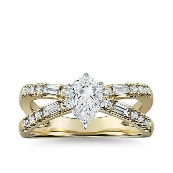 1.10 Ct Brilliant Pear Cut Natural Diamond Pear Solitaire with Accents Engagement Ring for her Solid 14K Yellow Gold Size 5.5