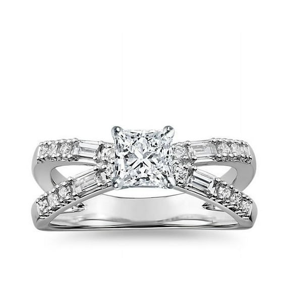 1.10 Ct Brilliant Princess Cut Genuine Diamond Sparkle Solitaire with Accents Engagement Ring for Women Solid 14K White Gold Size 6.5