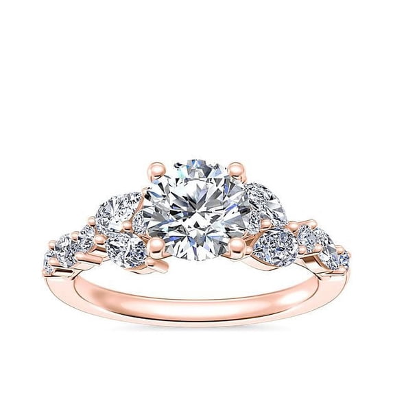 1.10 Ct Brilliant Round Cut Natural Diamond Elegant Solitaire with Accents Wedding Ring for her Solid 14K Rose Gold Size 6