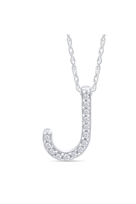 1/10 Ct Diamond "J" Initial Letter Womens Pendant Necklace 14K White Gold Over 925
