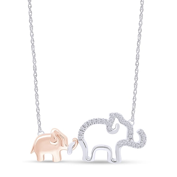 AFFY 1/10 Ct Diamond Mom Elephant Womens Pendant Necklace 14k White Gold Over 925