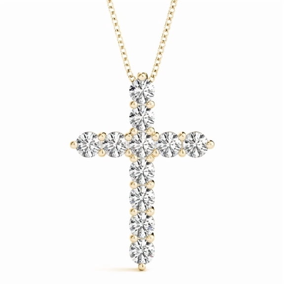1/10 Ct FG/VVS1 Prong Set Round Diamond Cross Pendant In 10K Yellow Gold With Box Chain