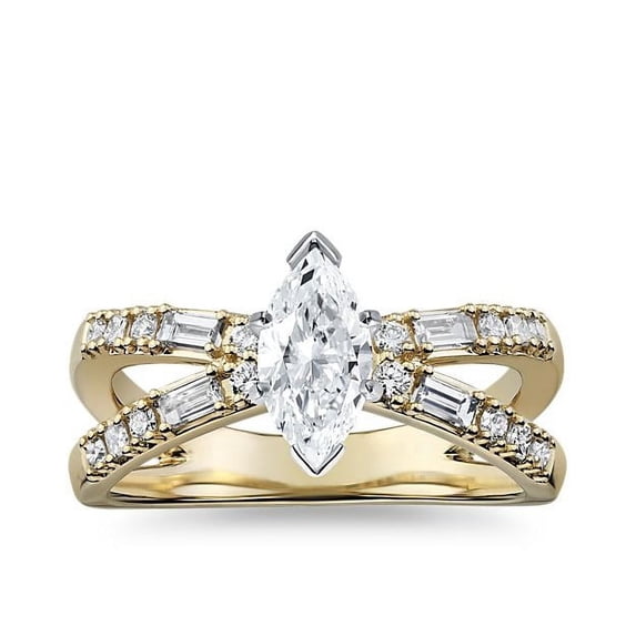 1.10 Ct Marquise Cut Natural Diamond Unique Solitaire with Accents Ring for Anniversary Solid 18K Yellow Gold Size 4