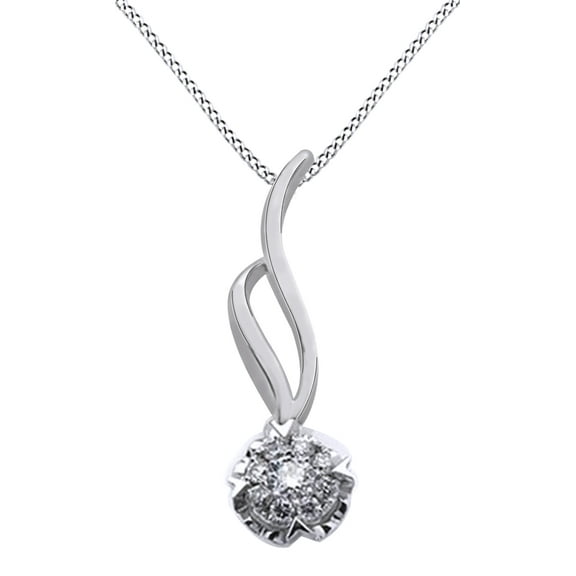 AFFY 1/10 Ct Natural Diamond Drop Pendant Necklace In 14K Solid White Gold