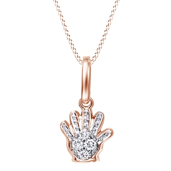 AFFY 1/10 Ct Natural Diamond Palm Hand Pendant Necklace In 14K Solid Rose Gold