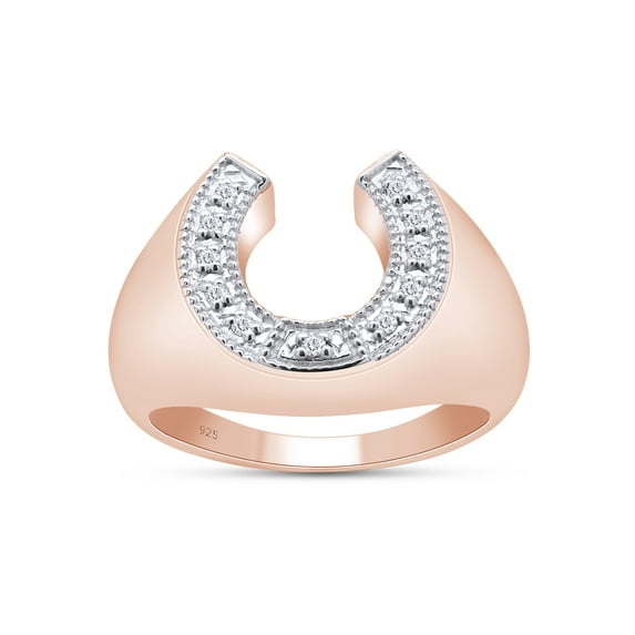 1/10 Ct Round Cut Lab Created Moissanite Diamond Horseshoe Statement Ring In 14K Rose Gold Plated Sterling Silver(G-H Color,VVS1 Clarity,0.10 Cttw)-8