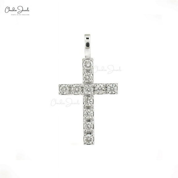 1.10 Ct Stunning Genuine Diamond Round Cut Cross Pendant Necklace for Women 14K White Gold With 18 inches chain