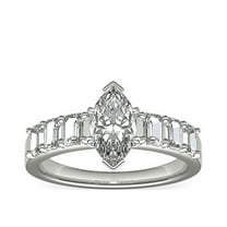 1.10 Ct VS1 Clarity Marquise Cut Real Diamond Beautiful Solitaire with Emerald Accents Ring for Ladies Solid 14K White Gold Size 7